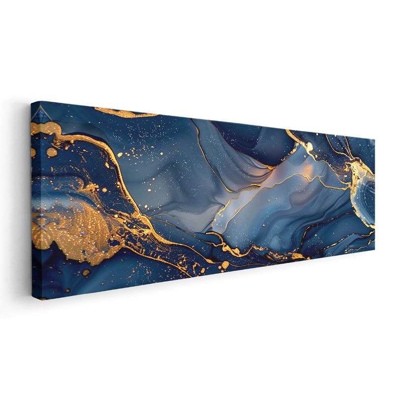 Gece Mavisi - Altın Damarlar ve Akışkan Desenler Kanvas Tablo