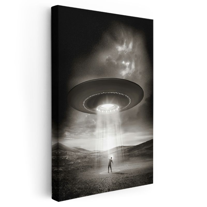 Kozmik Karşılaşma - Işık Huzmesindeki İnsan Silüeti Kanvas Tablo