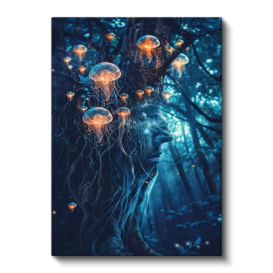 Zihin Denizanası - Düşüncelerin Işıklı Dansı Kanvas Tablo