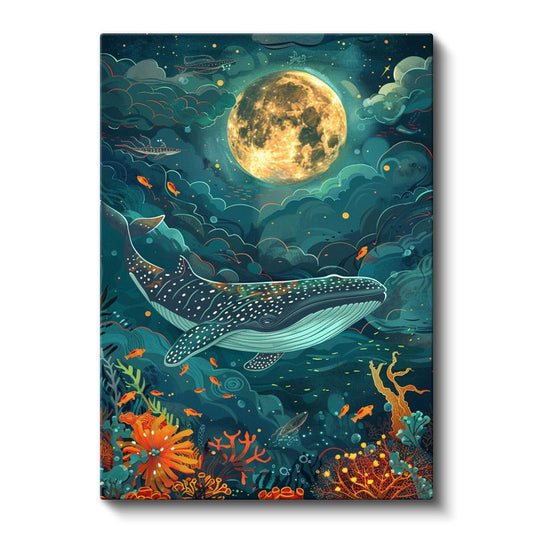Göksel Balina - Ay Işığında Yüzen Okyanus Gezgini Kanvas Tablo