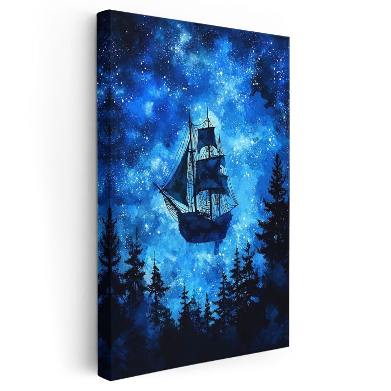 Yıldız Gemisi - Gökyüzünün Derinliklerinde Süzülen Yelkenli Kanvas Tablo