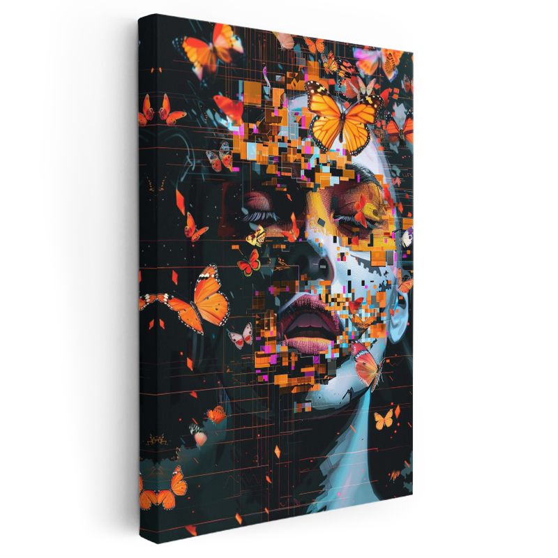Dijital Metamorfoz - Kelebekler ve Parçalanmış Gerçeklik Kanvas Tablo