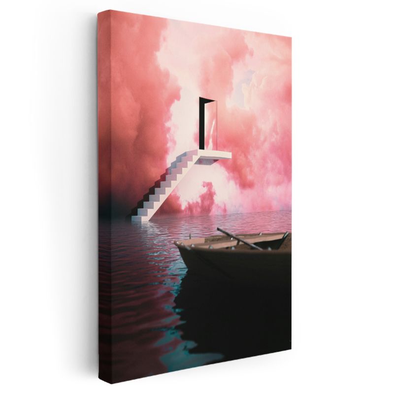 Pembe Gökyüzü Kapısı - Rüyaların Eşiğinde Bekleyen Yolculuk Kanvas Tablo