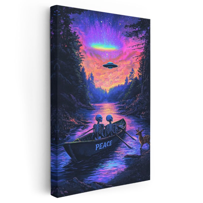 İskeletler ve UFO - Ölümün Huzur Yolculuğu Kanvas Tablo