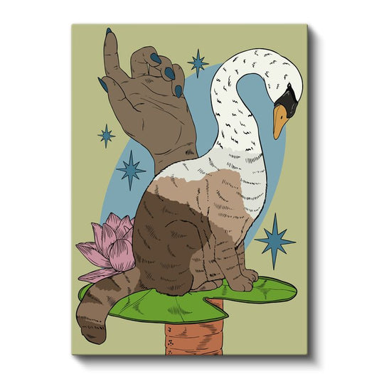 Dönüşüm Büyüsü - Kedi ve Kuğunun Mistik Birleşimi Kanvas Tablo