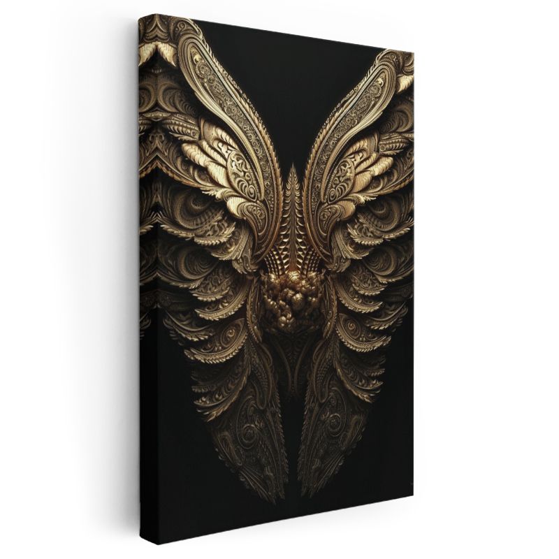 Altın Kanatlar - Detaylı İşlenmiş Mistik Sembol Kanvas Tablo