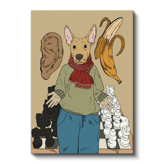 Duyuların Satranç Oyunu - Köpek Başlı Stratejist Kanvas Tablo
