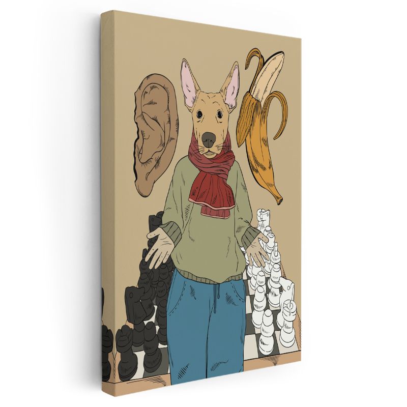 Duyuların Satranç Oyunu - Köpek Başlı Stratejist Kanvas Tablo