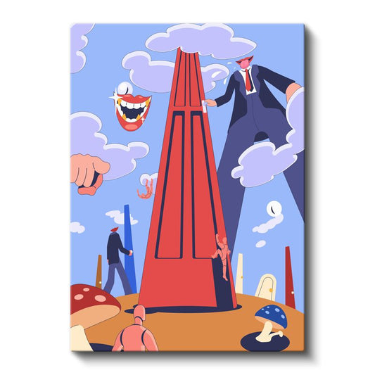 Devlerin Dünyası - Kırmızı Kule Etrafında Dans Kanvas Tablo