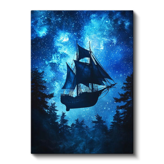 Sürreal Gemi - Yıldızlar Arasında Kanvas Tablo