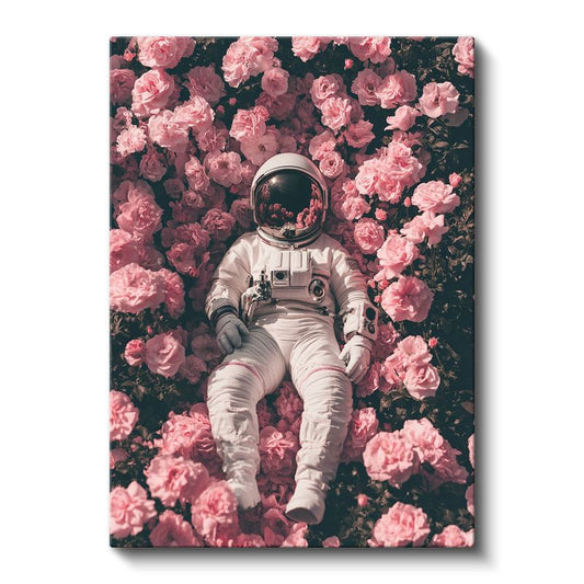 Kozmik Bahçe - Güller Arasında Dinlenen Astronot Kanvas Tablo