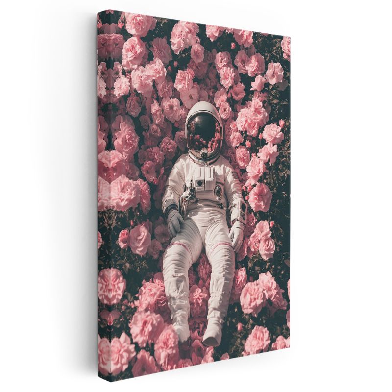 Kozmik Bahçe - Güller Arasında Dinlenen Astronot Kanvas Tablo