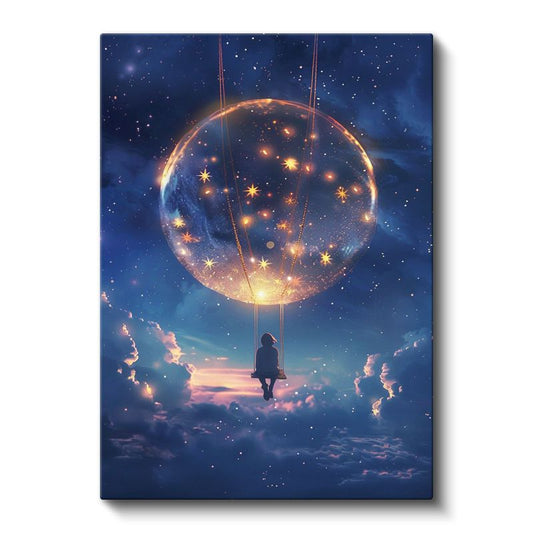 Yıldız Salıncağı - Evrenin Kucağında Sallanan Silüet Kanvas Tablo