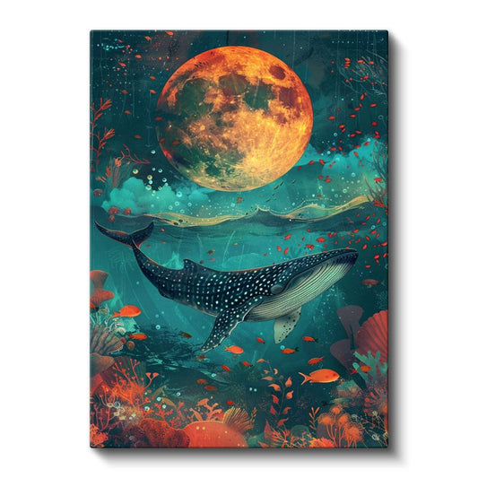 Kozmik Okyanus - Ay Işığında Yüzen Balina Kanvas Tablo