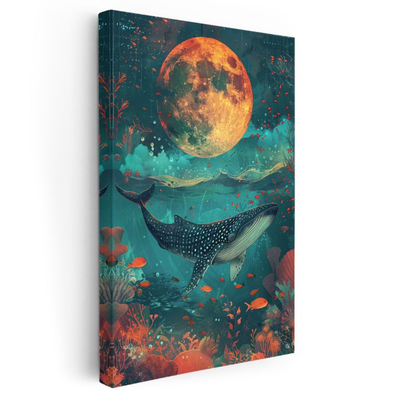 Kozmik Okyanus - Ay Işığında Yüzen Balina Kanvas Tablo