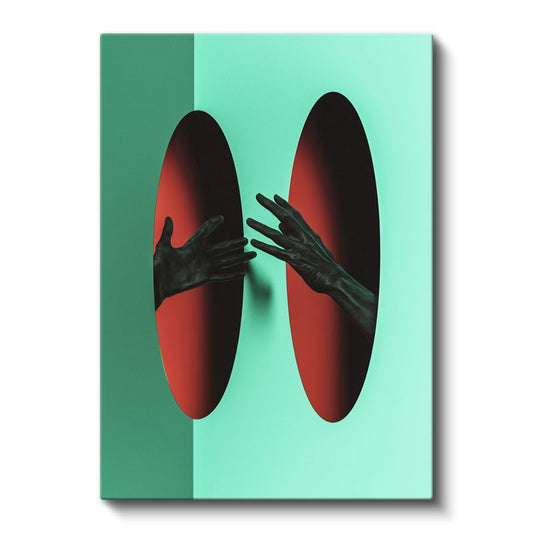 Boyutlar Arası - Kırmızı Portallara Uzanan Eller Kanvas Tablo