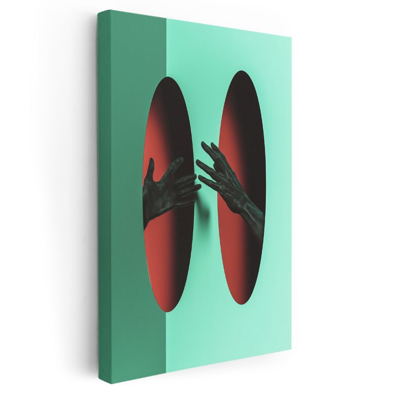 Boyutlar Arası - Kırmızı Portallara Uzanan Eller Kanvas Tablo