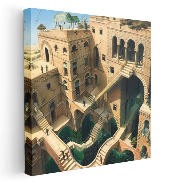 İmkansız Mimari - Paradoksal Merdiven Labirenti Kanvas Tablo