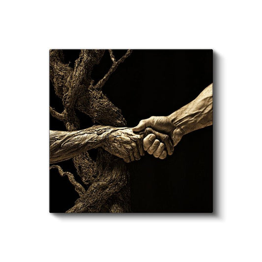 Doğanın Tokalaşması - İnsanlık ve Ağacın Birleşimi Kanvas Tablo