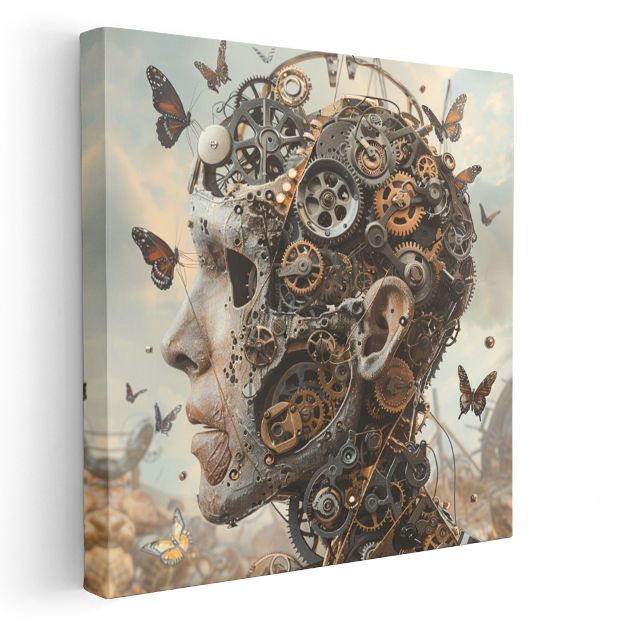 Mekanik Zihin - Kelebeklerle Dans Eden Çarklar Kanvas Tablo