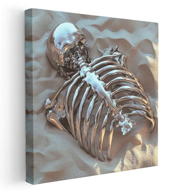 Metalik Kalıntı - Kumda Uyuyan İskelet Kanvas Tablo