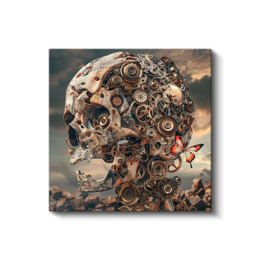 Mekanik Ölüm - Çarklardan Oluşan Kafatası Kanvas Tablo