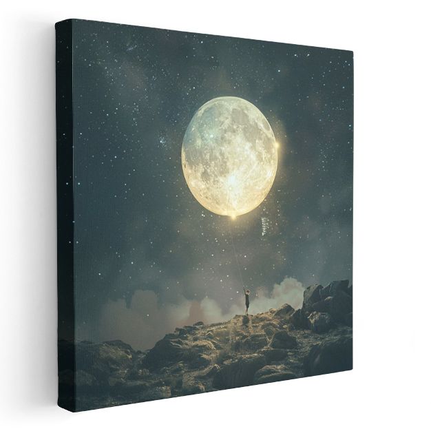 Ay Tutsaklığı - Göksel Cisimleri Avuçlayan Yalnız Silüet Kanvas Tablo
