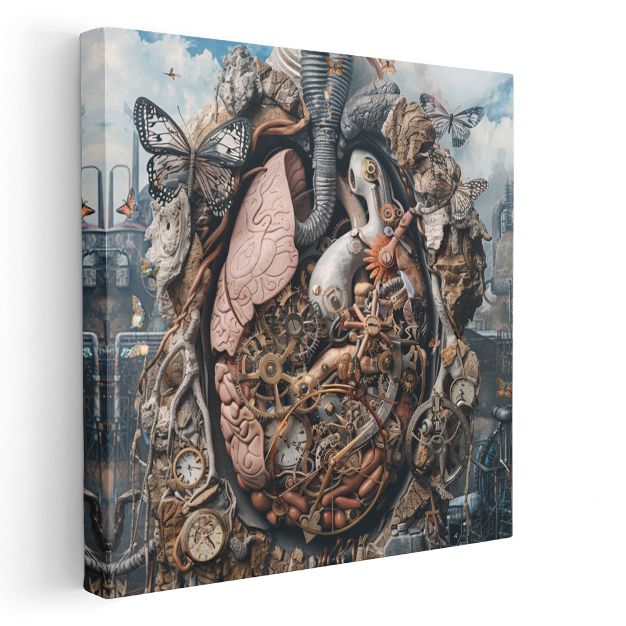 Mekanik Kalp - Çarklarda Dönen Yaşam Döngüsü Kanvas Tablo