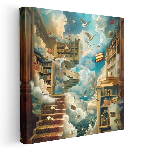 Bilgeliğin Uçuşu - Gökyüzüne Yükselen Kitaplar Kanvas Tablo