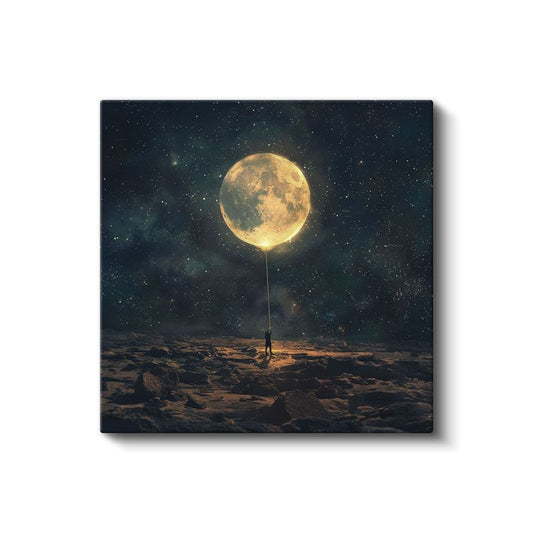 Ay Avcısı - Kozmik Işığı Yakalayan Yalnız Figür Kanvas Tablo