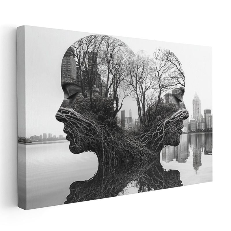 Zihin Manzarası - İnsan Silüetlerinde Yaşayan Şehir Kanvas Tablo