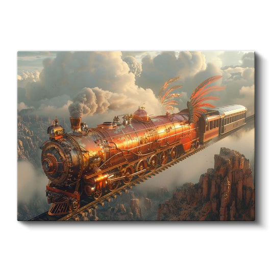 Gökyüzü Treni - Bulutlar Arasında Süzülen Fantastik Lokomotif Kanvas Tablo