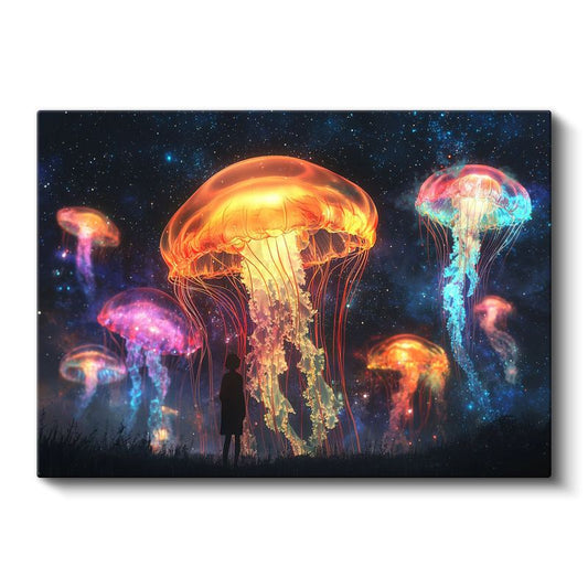 Kozmik Denizanaları - Yıldızlar Arasında Parlayan Işıklı Yaratıklar Kanvas Tablo