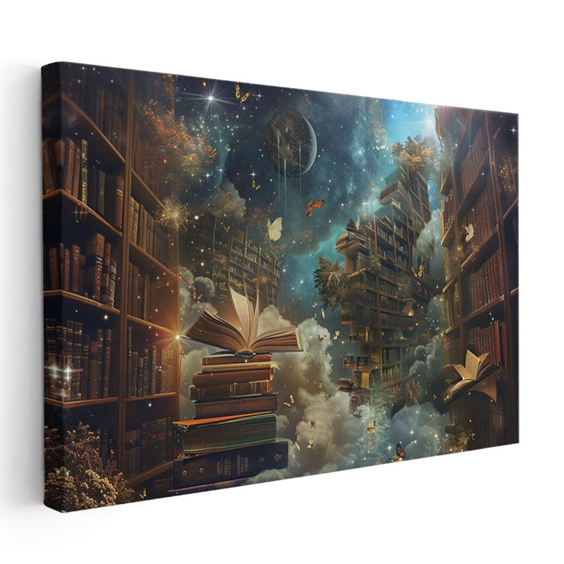 Kitapların Evreni - Galaksiye Açılan Kütüphane Portalı Kanvas Tablo
