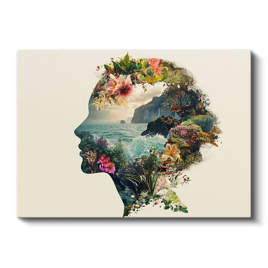 Zihin Bahçesi - İnsan Silüetinde Doğa Manzarası Kanvas Tablo