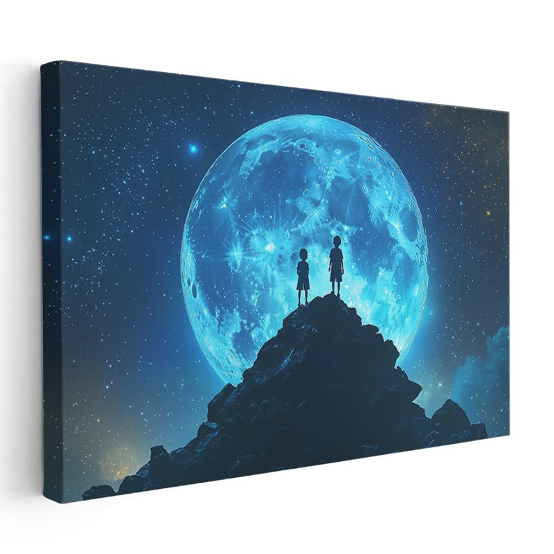 Mavi Düşler - Ay Işığında Gölgeleşen Silüetler Kanvas Tablo