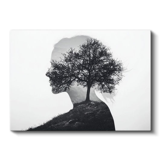 Zihin Ağacı - İnsan Silüetinde Büyüyen Yaşam Kanvas Tablo