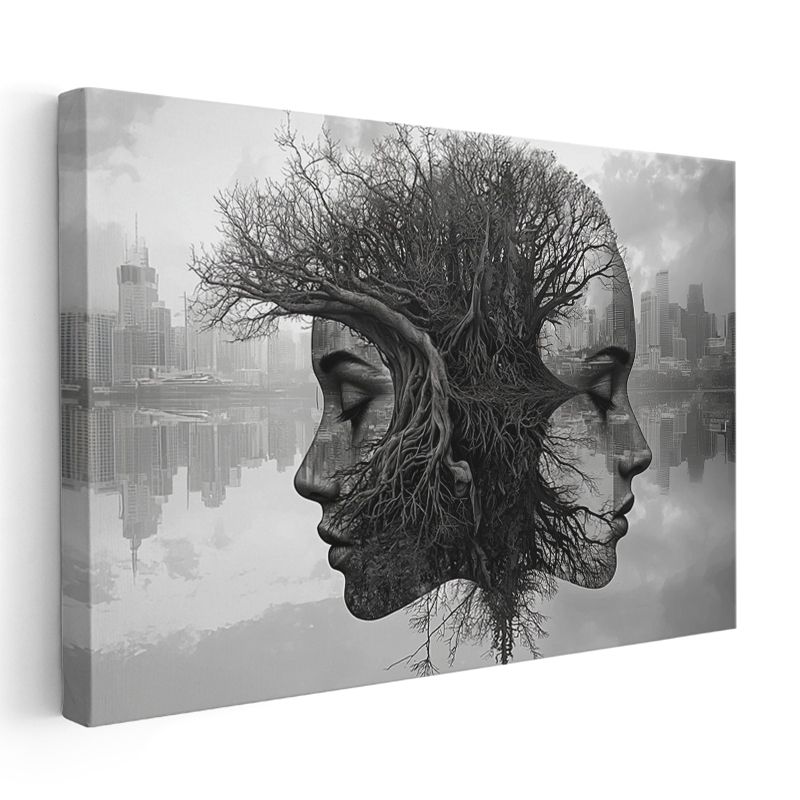 Düşünce İkizleri - Kökleri Birleşen Zıt Yüzler Kanvas Tablo