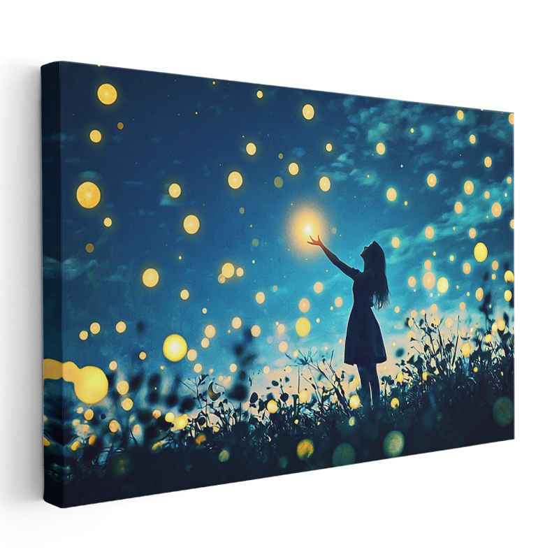 Yıldız Avcısı - Gecenin Işıklarını Toplayan Silüet Kanvas Tablo