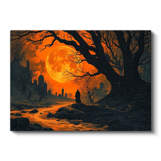 Kızıl Dolunay - Karanlık Patikada Yalnız Yolcu Kanvas Tablo