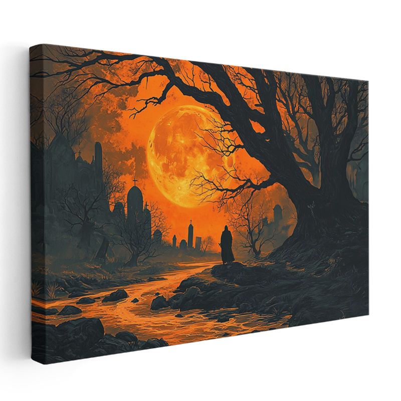 Kızıl Dolunay - Karanlık Patikada Yalnız Yolcu Kanvas Tablo