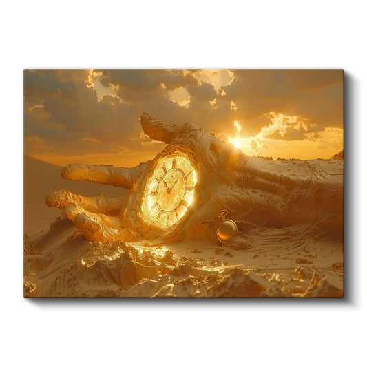 Zamanın Eli - Kumda Parlayan Altın Saat Kanvas Tablo
