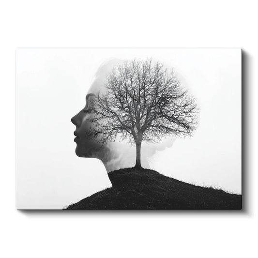 Akıl Ağacı - İnsan Silüetinde Kanvas Tablo