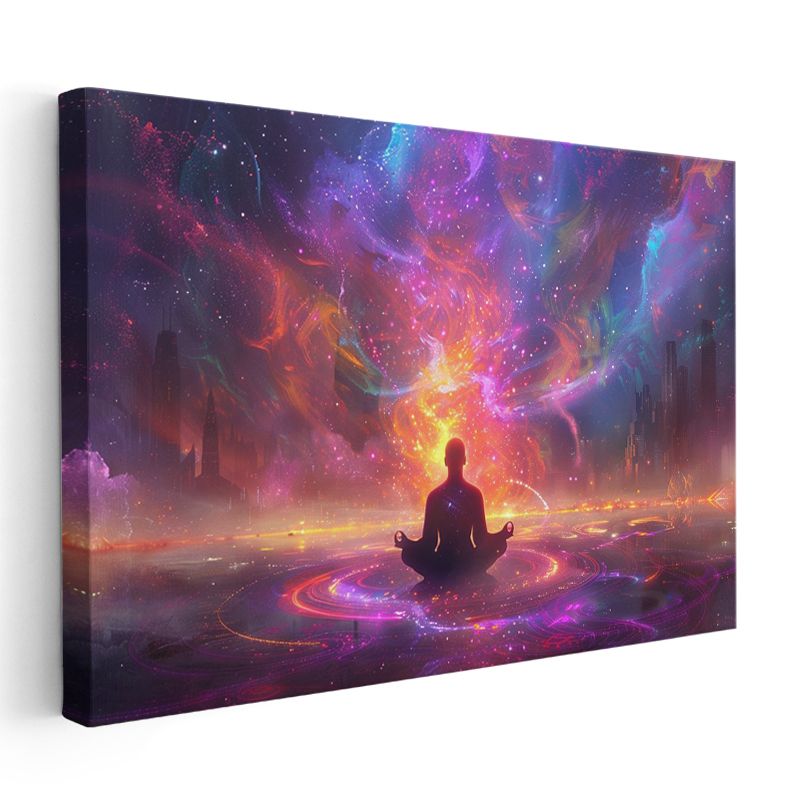Kozmik Meditasyon - Evrenle Bütünleşen Silüet Kanvas Tablo
