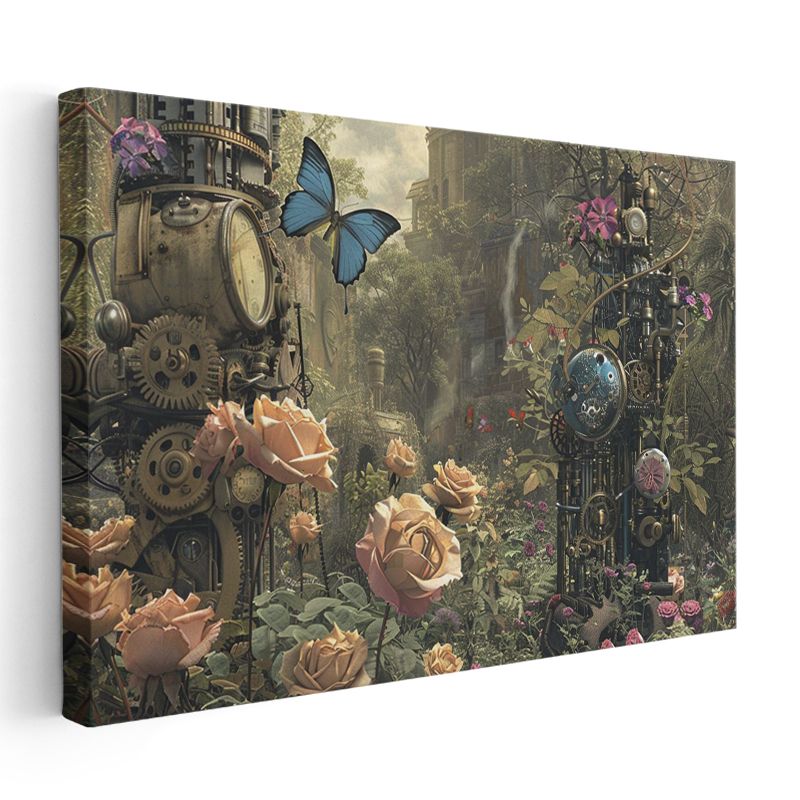 Mekanik Bahçe - Çarklar ve Kelebekler Dansı Kanvas Tablo