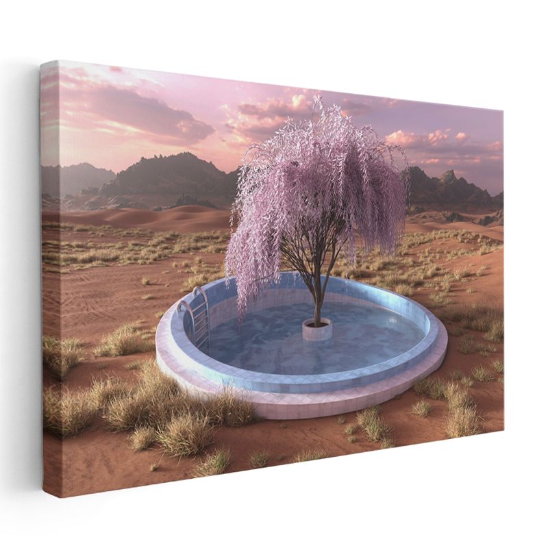 Çöl Vahası - Kurak Topraklarda Açan Pembe Yaşam Kanvas Tablo