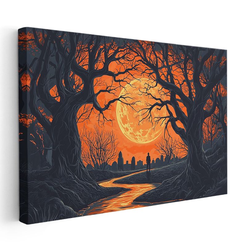 Ay Kapısı - Karanlık Ağaçlar Arasından Görünen Yalnız Yolcu Kanvas Tablo