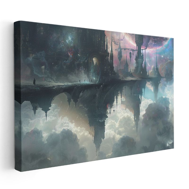 Gökyüzü Krallığı - Bulutların Üzerinde Asılı Duran Fantastik Şehir Kanvas Tablo