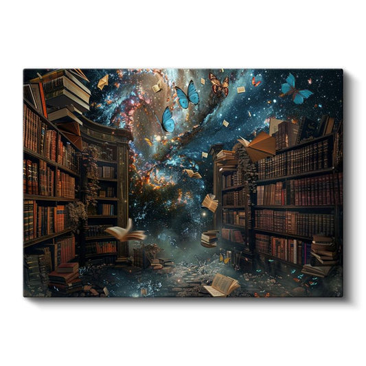 Kozmik Kütüphane - Kitaplar Arasında Uçuşan Kelebeklerle Evrenin Sırları Kanvas Tablo