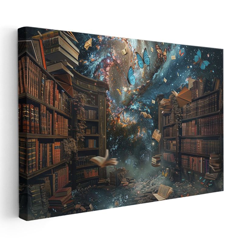 Kozmik Kütüphane - Kitaplar Arasında Uçuşan Kelebeklerle Evrenin Sırları Kanvas Tablo